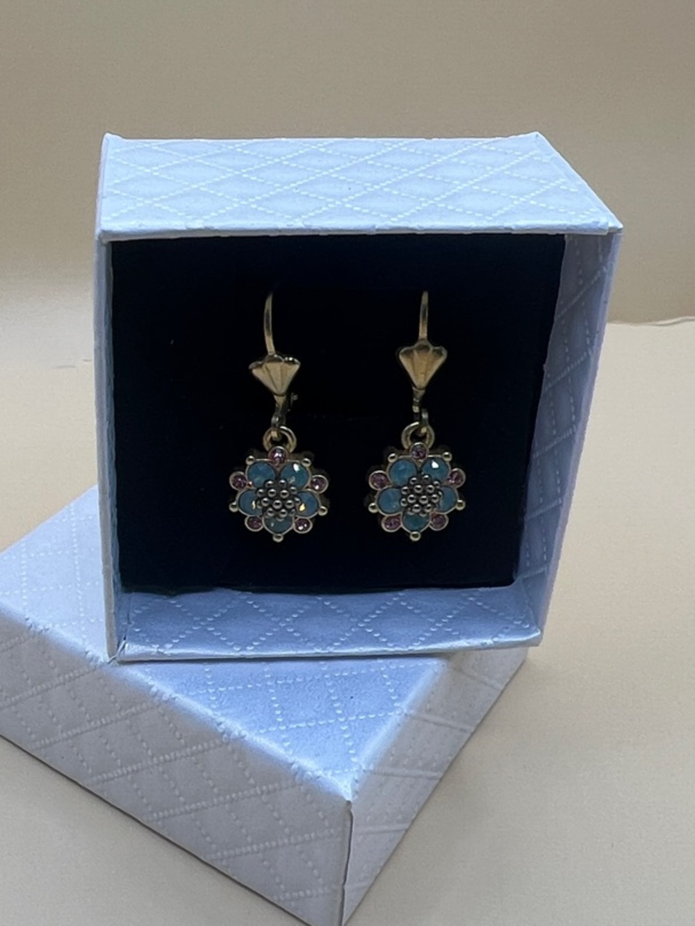 Gold-Tone Turquoise Floral Drop Earrings - Unbranded